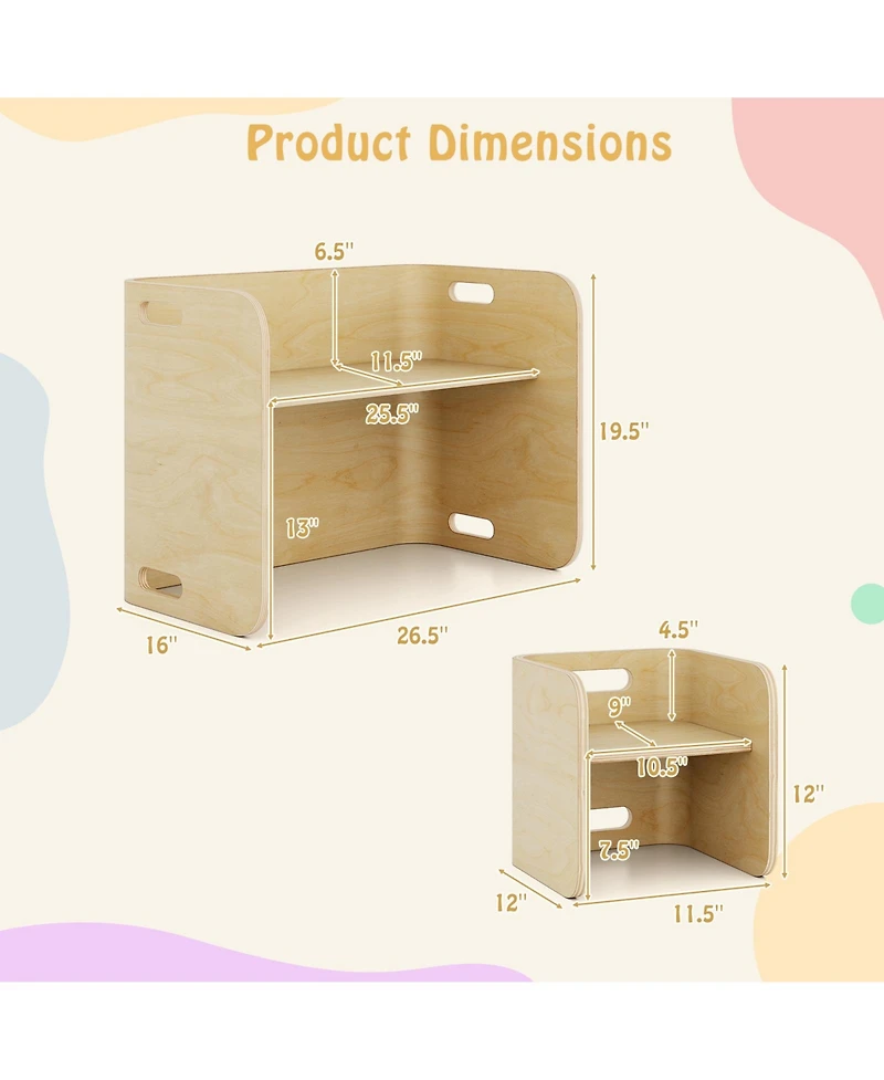 3 Pieces Kids Wooden Table and Chair Set