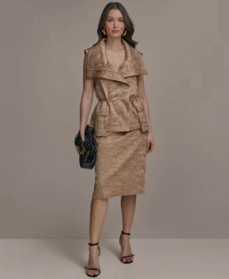 Donna Karan New York Womens Crinkle Satin Vest Pencil Skirt