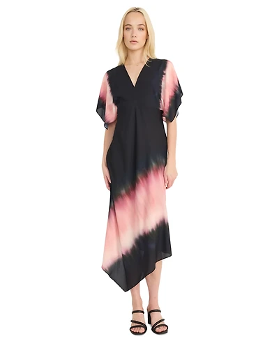 Luxely Women's Ombre Handkerchief-Hem Flutter-Sleeve Chiffon Midi Dress