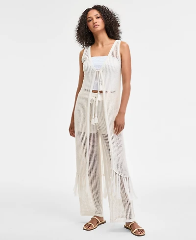 Bar Iii Women's Crochet Fringe Sleeveless Cardigan, Exclusively at Macy's