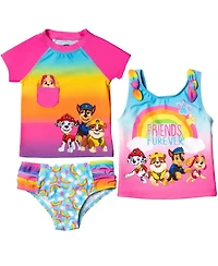 Paw Patrol Toddler Girls Rash Guard Tankini Top and Bikini Bottom 3 Piece Swimsuit Set