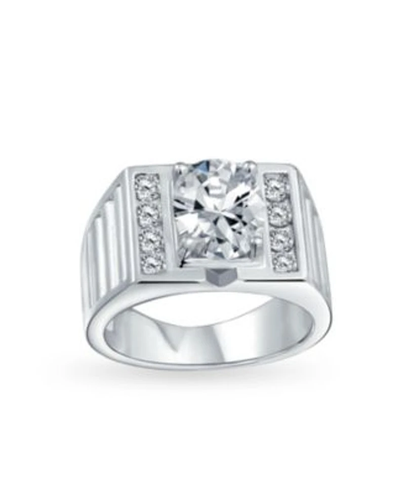 Bling Jewelry Hip Hop Micro Pave Halo 2 3ct Clear Blue Oval Princess Cut Solitaire Cz Statement Promise Ring Wide Band Silver Plated Matte Brush Finish