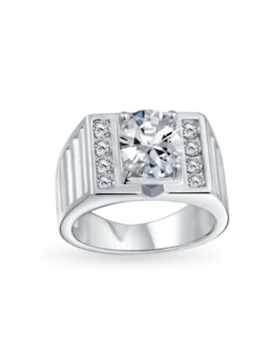 Bling Jewelry Hip Hop Micro Pave Halo 2 3ct Clear Blue Oval Princess Cut Solitaire Cz Statement Promise Ring Wide Band Silver Plated Matte Brush Finish