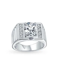 Bling Jewelry Hip Hop Micro Pave Halo 2 3ct Clear Blue Oval Princess Cut Solitaire Cz Statement Promise Ring Wide Band Silver Plated Matte Brush Finish