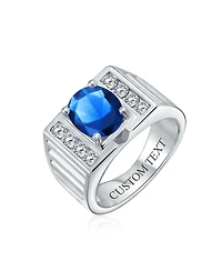 Bling Jewelry Hip Hop Micro Pave Halo 2-3CT Clear Blue Oval Princess Cut Solitaire Cz Statement Promise Ring Wide Band Silver Plated Matte Brush Finis