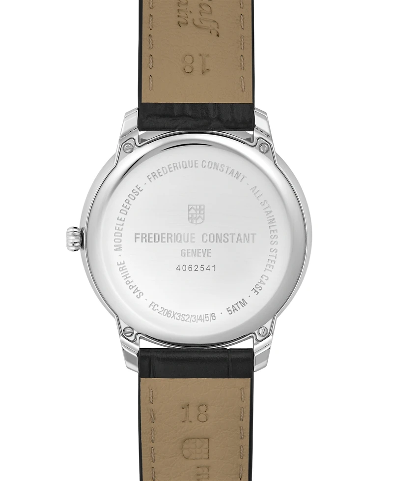 Frederique Constant Men's Swiss Moneta Moonphase Leather Strap Watch 37mm