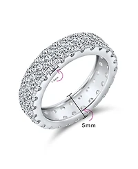 Bling Jewelry Classic Two Row Pave Cubic Zirconia Cz Eternity Band Ring .925 Sterling Silver Rhodium 5MM Wide