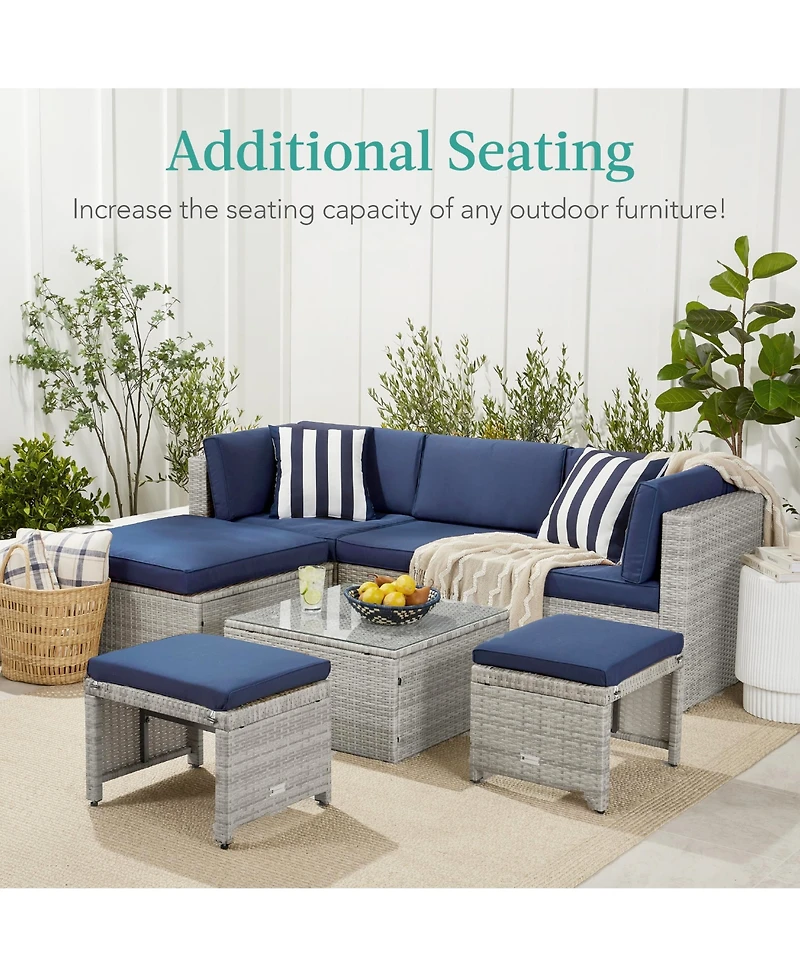 Best Choice Products Set of 2 Multipurpose Patio Wicker Ottomans w/ Removable Cushions