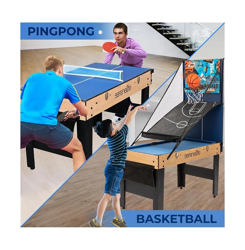 SereneLife 42" 6-in-1 Multi-Game Table - Pool, Air Hockey, Foosball, Basketball, Table Tennis & Dining Table