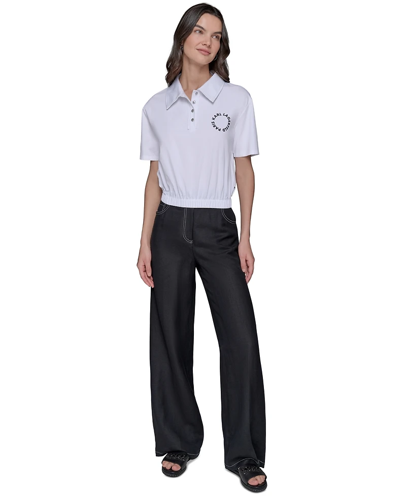 Karl Lagerfeld Paris Women's Cropped Logo Polo