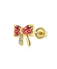 Bling Jewelry 14K Real Gold Small Bow 1 Piece Stud Earring with Cz Delicate Minimalist Cartilage Piercing Screw Back