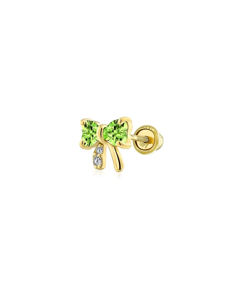 Bling Jewelry 14K Real Gold Small Bow 1 Piece Stud Earring with Cz Delicate Minimalist Cartilage Piercing Screw Back