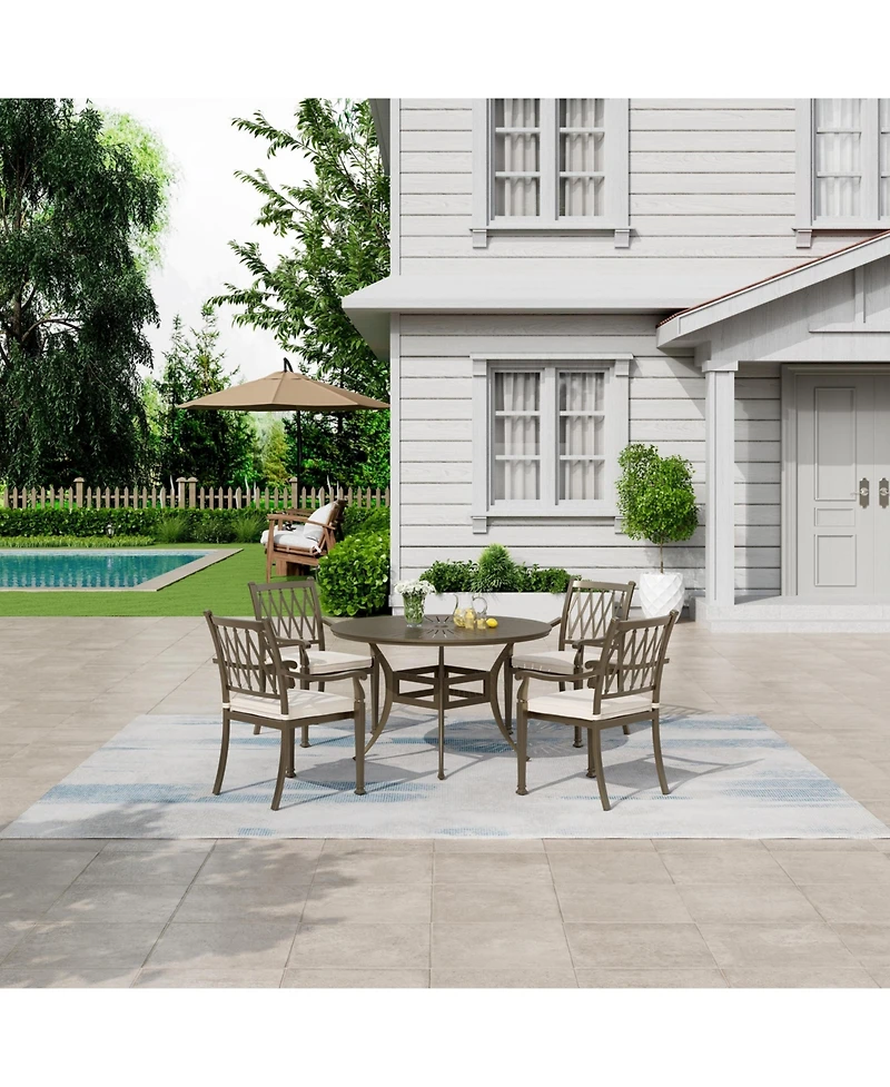 Mondawe -inch Powder Coated Cast Aluminum Outdoor Dining Table with Umbrella Hole