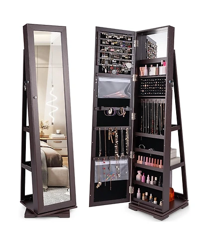 360° Rotatable 2-in-1 Lockable Jewelry Cabinet with Full-Length Mirror