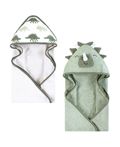Hudson Baby Infant Boy Cotton Animal Face Hooded Towel, Neutral Dino World, One Size