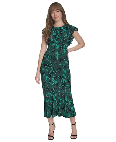 Tommy Hilfiger Petite Dotty Hibiscus Flutter-Sleeve Dress