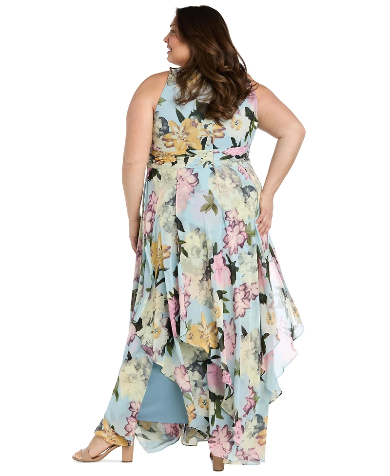 R & M Richards Plus Printed Sleeveless Ruffle Dress