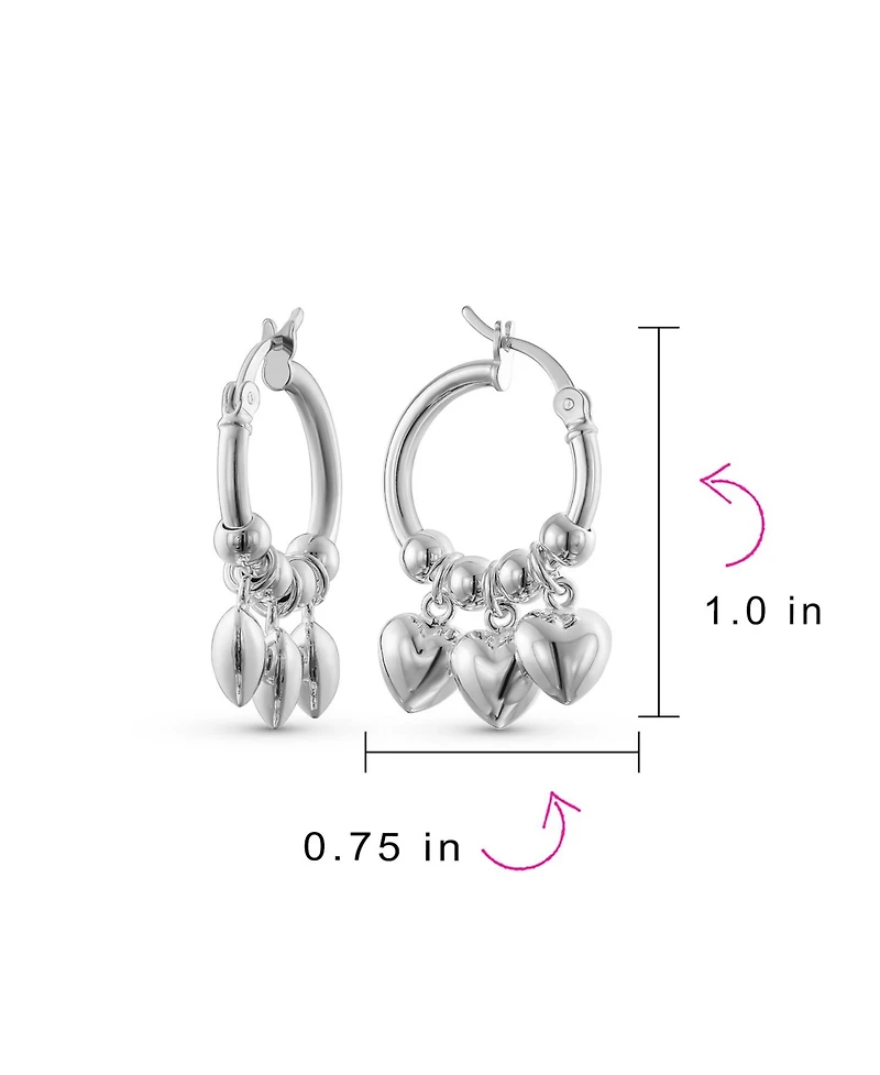 Bling Jewelry Romantic Love Dangle Earrings with Multi Charms Heart Shaped Huggie Hoops in Silver