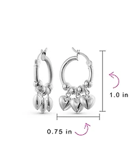 Bling Jewelry Romantic Love Dangle Earrings with Multi Charms Heart Shaped Huggie Hoops in Silver