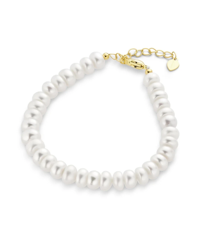 Bling Jewelry Traditional 5MM White Freshwater Pearl Strand Bracelet 18K Gold 6.5-8.5"