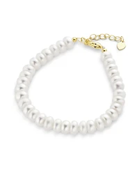 Bling Jewelry Traditional 5MM White Freshwater Pearl Strand Bracelet 18K Gold 6.5-8.5"