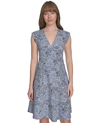 Tommy Hilfiger Women's Paisley-Print Cap-Sleeve V-Neck Hopsack Dress