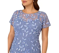 Adrianna Papell Women's Plus Floral-Design Embellished Gown