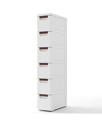 6-Drawer Rolling Organizer Unit Narrow Storage Cabinet with Built-In Wheels for Small Space-6-Drawer