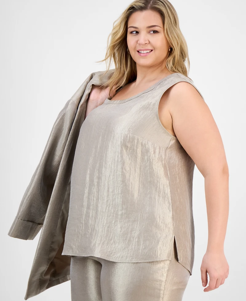 Kasper Plus Metallic Crinkled Sleeveless Top
