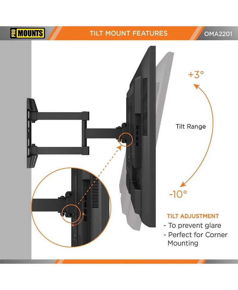 ProMounts Articulating/Full Motion Tv Wall Mount for TVs 26"-45" Up to 77 lbs