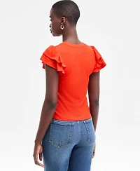On 34th Women's Flutter-Sleeve Ribbed Top, Created for Macy's