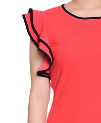 Ny Collection Petite Ruffle Sleeve Dress with Contrast Tipping