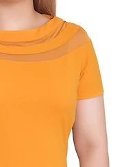 Ny Collection Petite Short Sleeve Dress with Mesh Insets