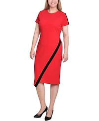 Ny Collection Petite Short Sleeve Asymmetrical Hem Dress