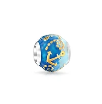 Bling Jewelry Tropical Ocean Blue Waves Anchor Charm Bead Gold Plated Silver Bracelet