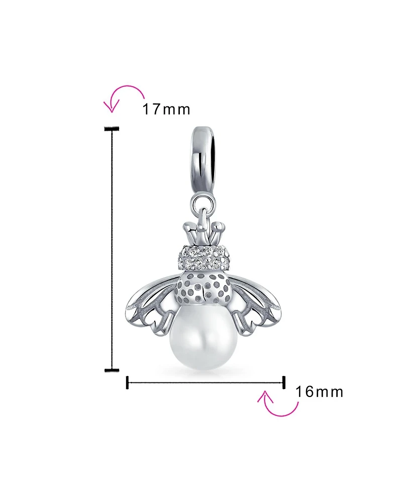 Bling Jewelry Garden Insect Pearl Queen Bee Dangle Charm Bead Mom Sterling Silver Bracelet