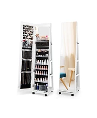 64 Inches Lockable Jewelry Cabinet Armoire with Built-in Makeup Mirror