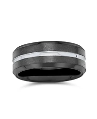 Bling Jewelry Simple Black Silver Two Tone Center Couples Titanium Band Ring Comfort Fit