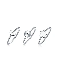 Bling Jewelry Set of 3 Minimalist Celestial Silver Sun Moon Star Knuckle Bands Ring Set