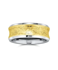 Bling Jewelry Celtic Knot Dragon Inlay Couples Concave Titanium Promise Band Ring Black Silver Gold Tone Comfort Fit 8mm