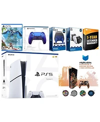Sony Playstation 5 Slim Disc with Horizon Forbidden West, Extra Volcanic Red Controller, Gamer Kit, Charge Dock and MightySkins Decal Voucher + 1 Year
