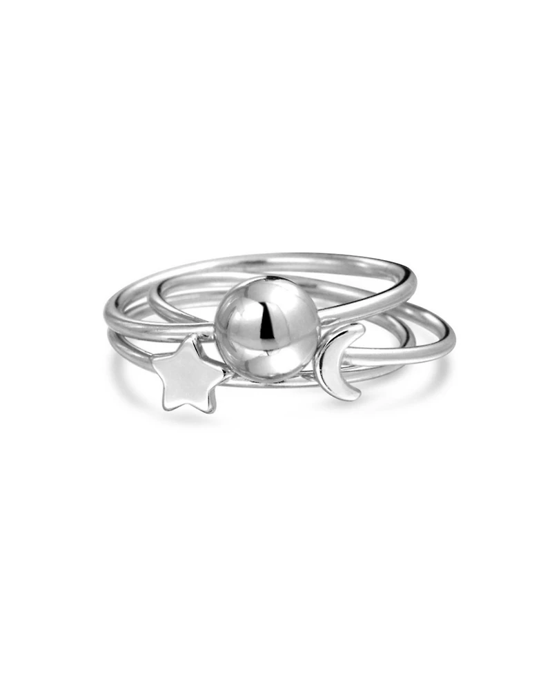 Bling Jewelry Set of 3 Minimalist Celestial Silver Sun Moon Star Knuckle Bands Ring Set