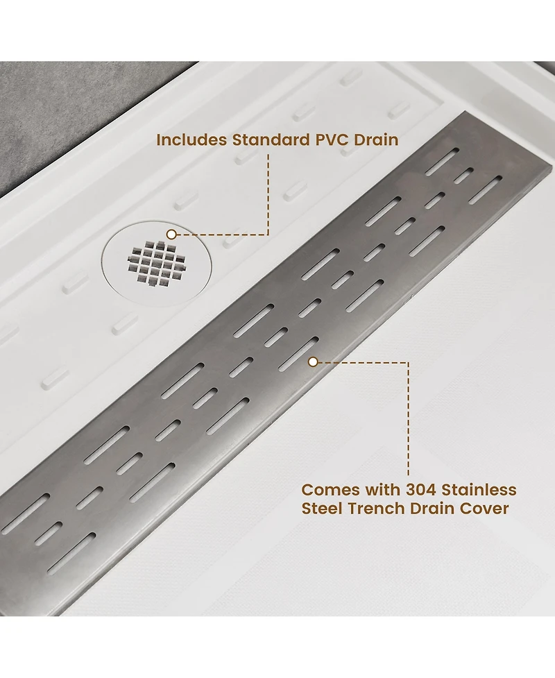 Casainc 60"W X 36"D Smc Single Threshold Shower Base Anti-Slip Shower Pan