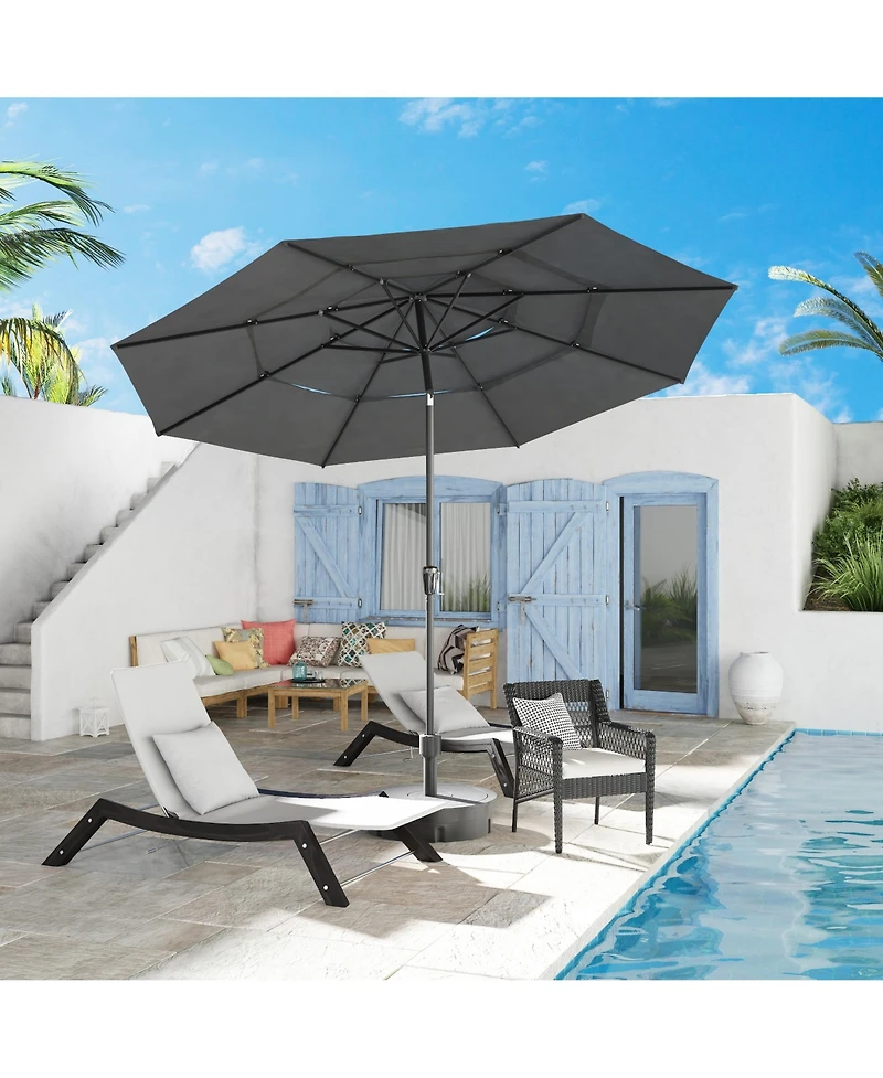11 ft. Outdoor Patio Market Beach Umbrella with 3-Tier Vented Canopy, With 8 Heavy-Duty Ribs & Crank Tilt in Blue