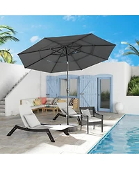 11 ft. Outdoor Patio Market Beach Umbrella with 3-Tier Vented Canopy, With 8 Heavy-Duty Ribs & Crank Tilt in Blue