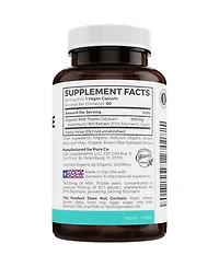 Organic Milk Thistle Capsules, Supports Liver Cleanse, Liver Detox & Gut Health, Pure Co, 60ct