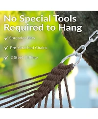 Large Two-Person Double Wide Rope Hammock with Spreader Bars for Patio and Backyard - 450 lb Weight Capacity