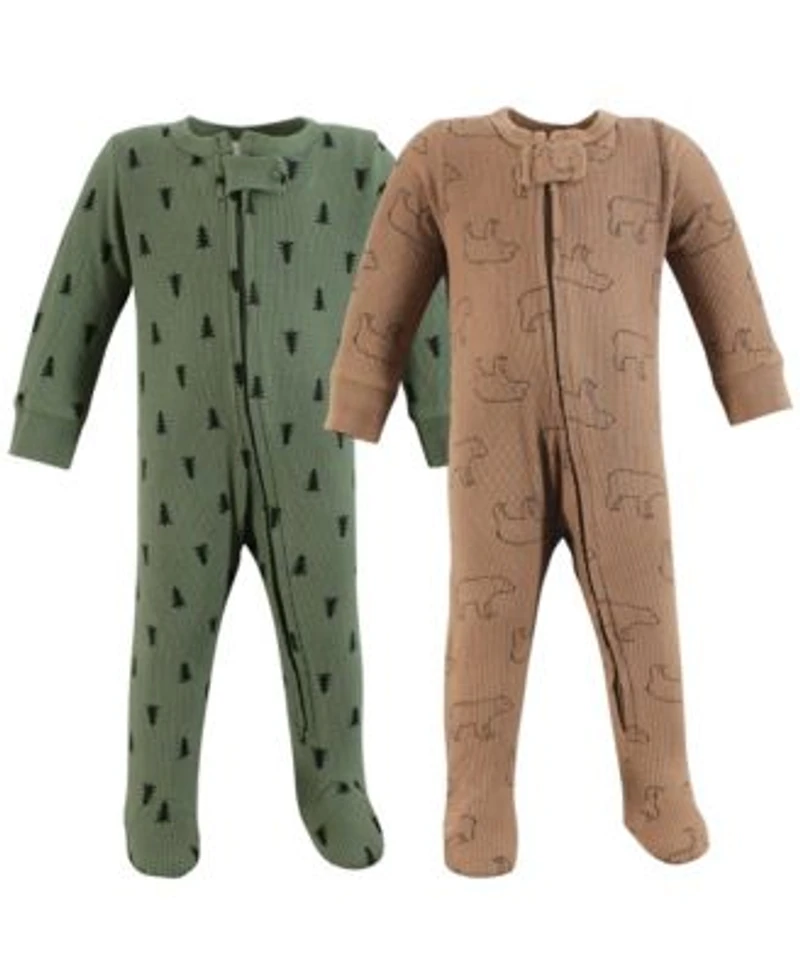 Hudson Baby Baby Boys Hudson Cozy Thermal Zippered One-Piece Outfits 2-Pack