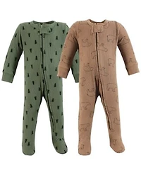 Hudson Baby Baby Boys Hudson Cozy Thermal Zippered One-Piece Outfits 2-Pack