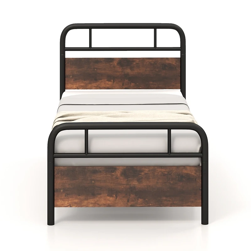 Twin Size Bed Frame with Industrial Headboard-Twin Size